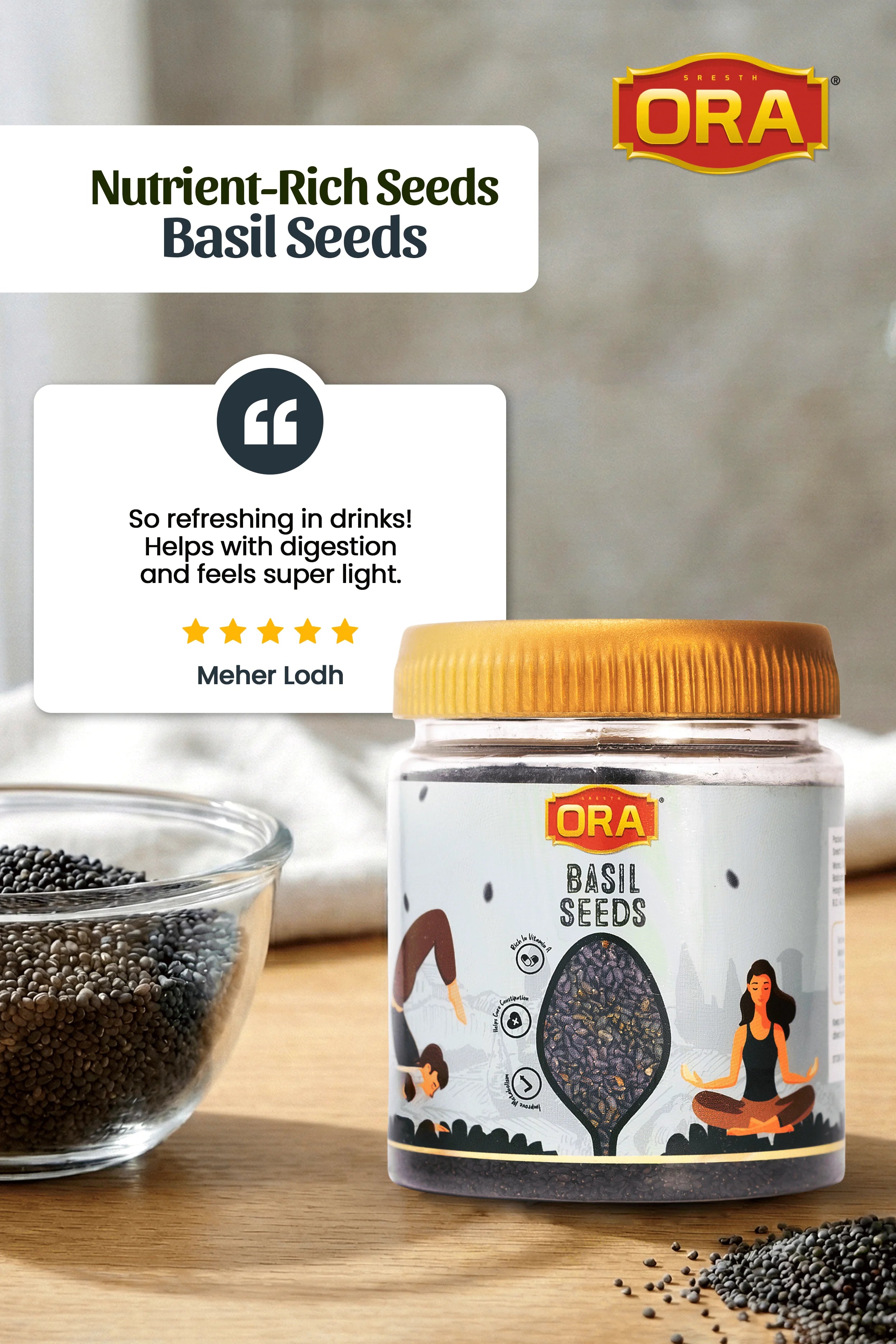 Basil Seeds: Hydration, Fiber & Rich in Antioxidants (250gm)