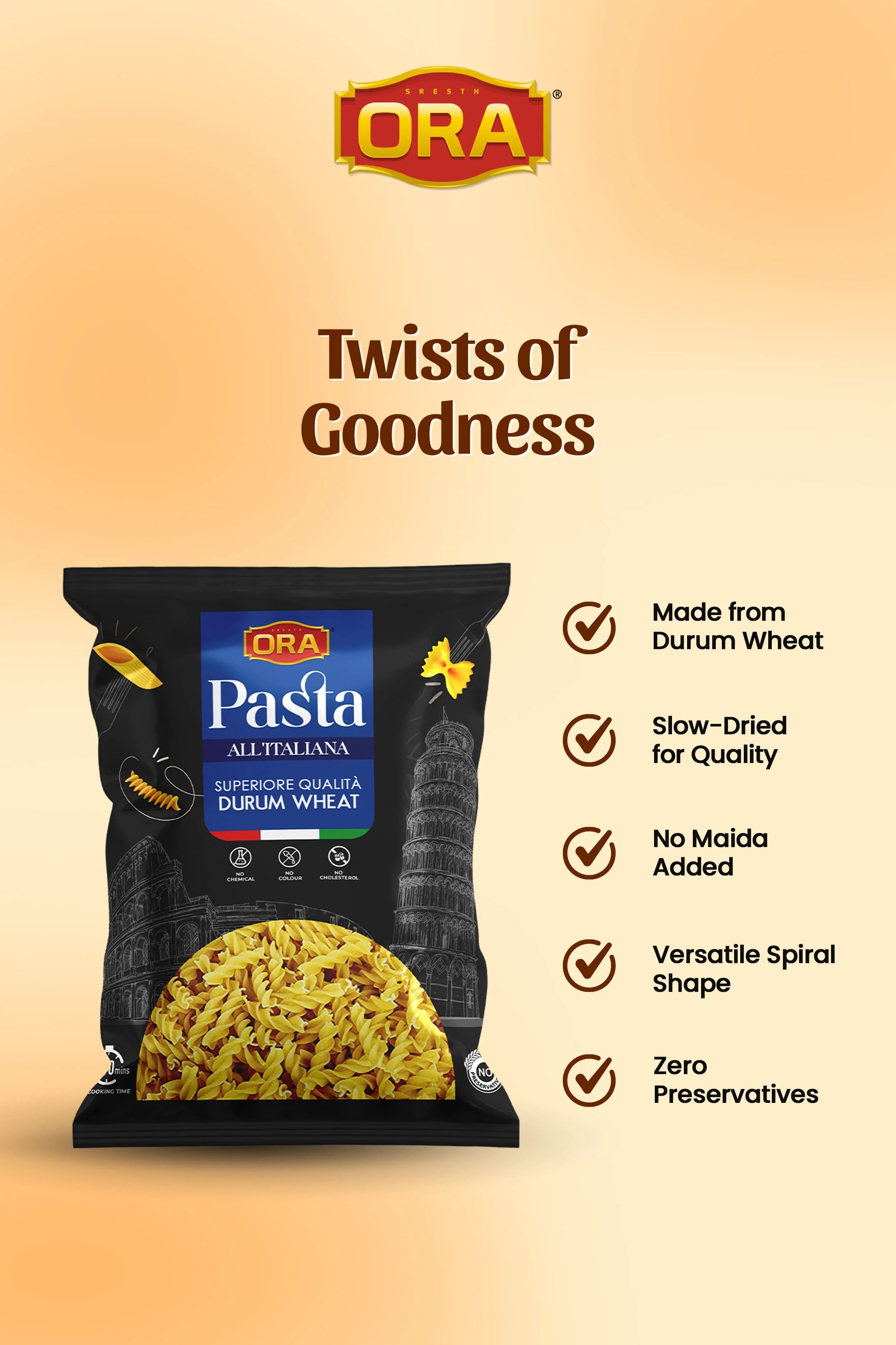 Sresth Ora Fusilli Pasta: Quality Durum Wheat for Healthy, Delicious Meals & Easy Cooking