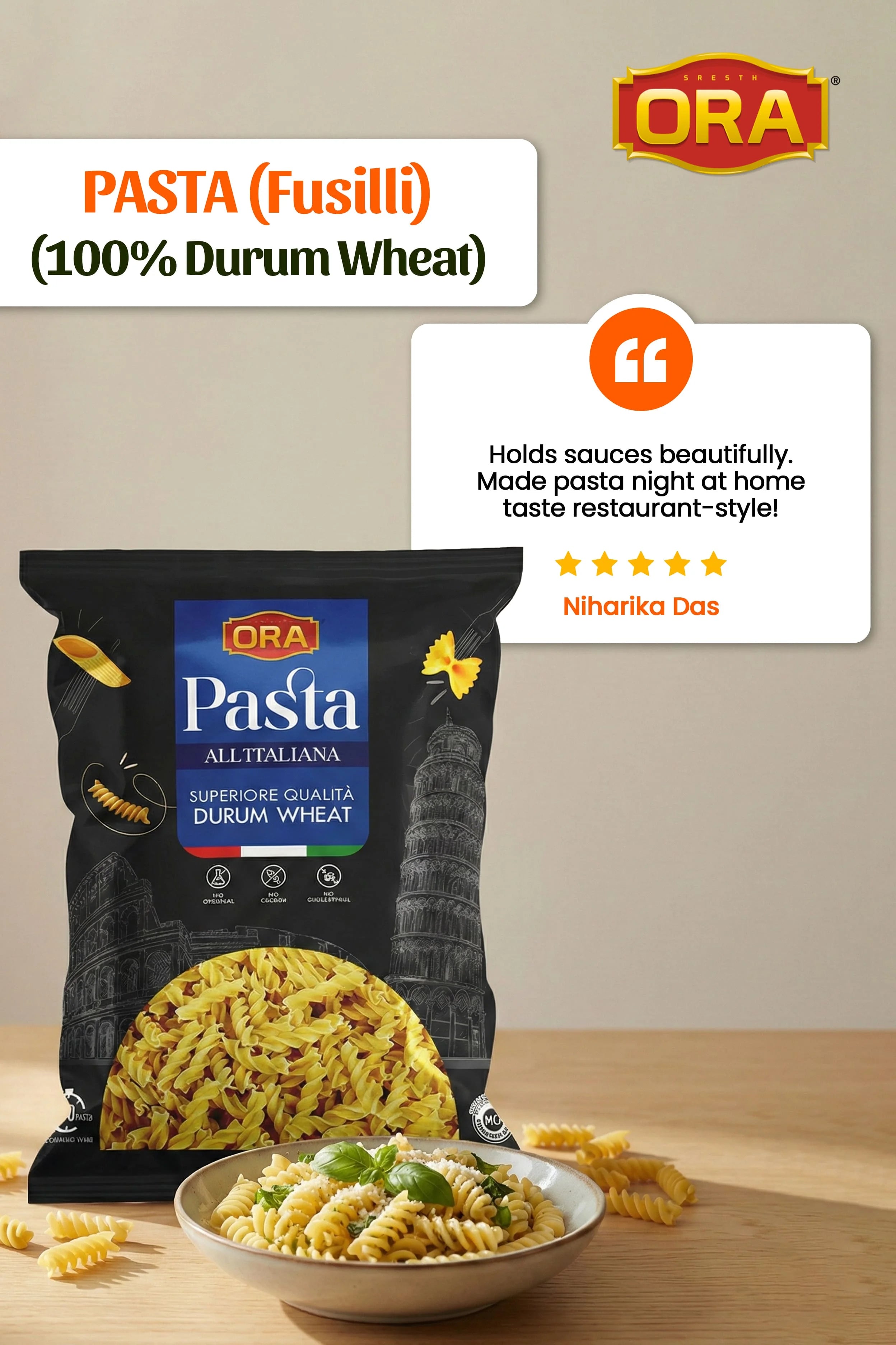 Sresth Ora Fusilli Pasta: Quality Durum Wheat for Healthy, Delicious Meals & Easy Cooking