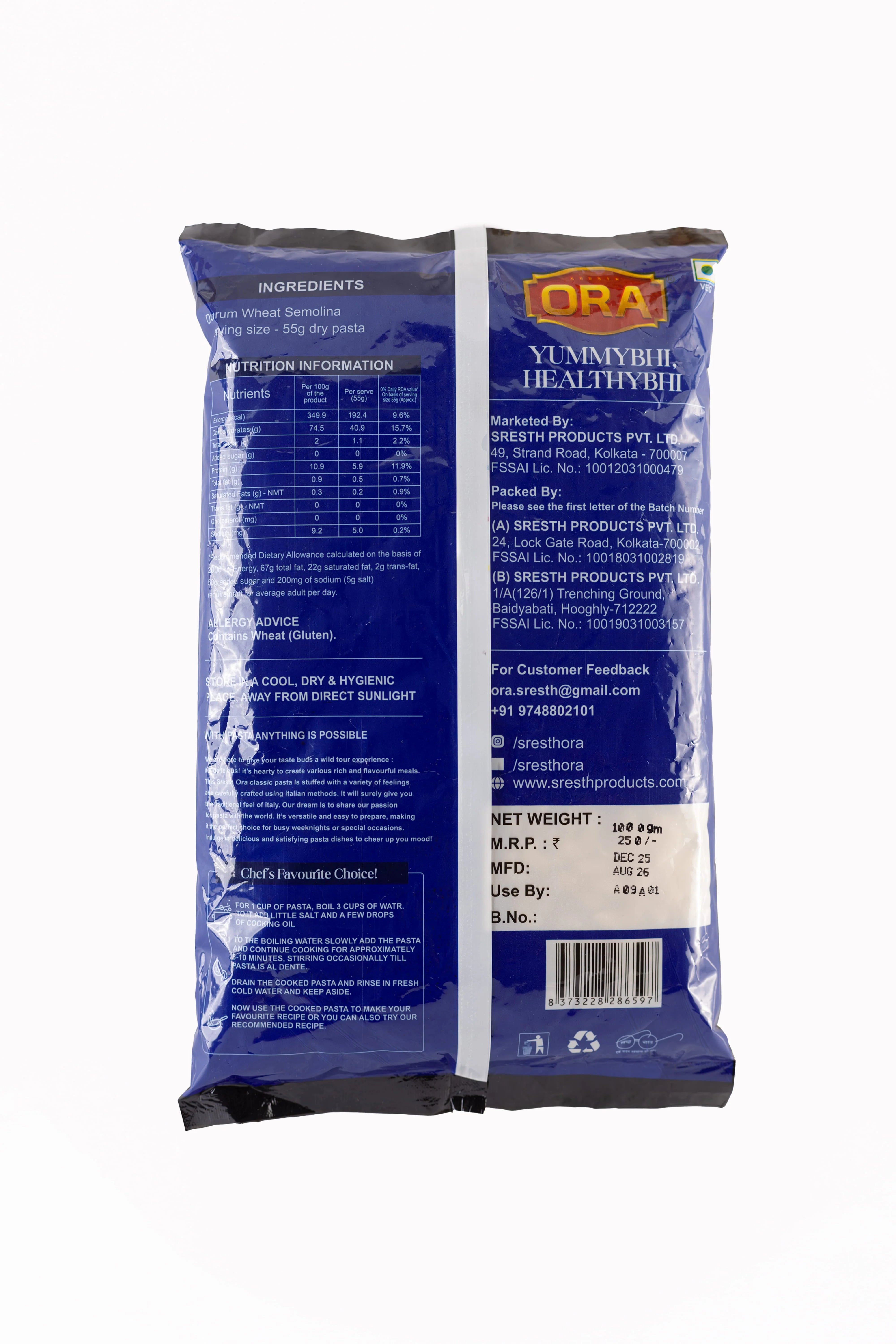 Sresth Ora Macaroni Pasta: Premium Durum Wheat Pasta, Tasty & Easy to cook (1Kg Pack)