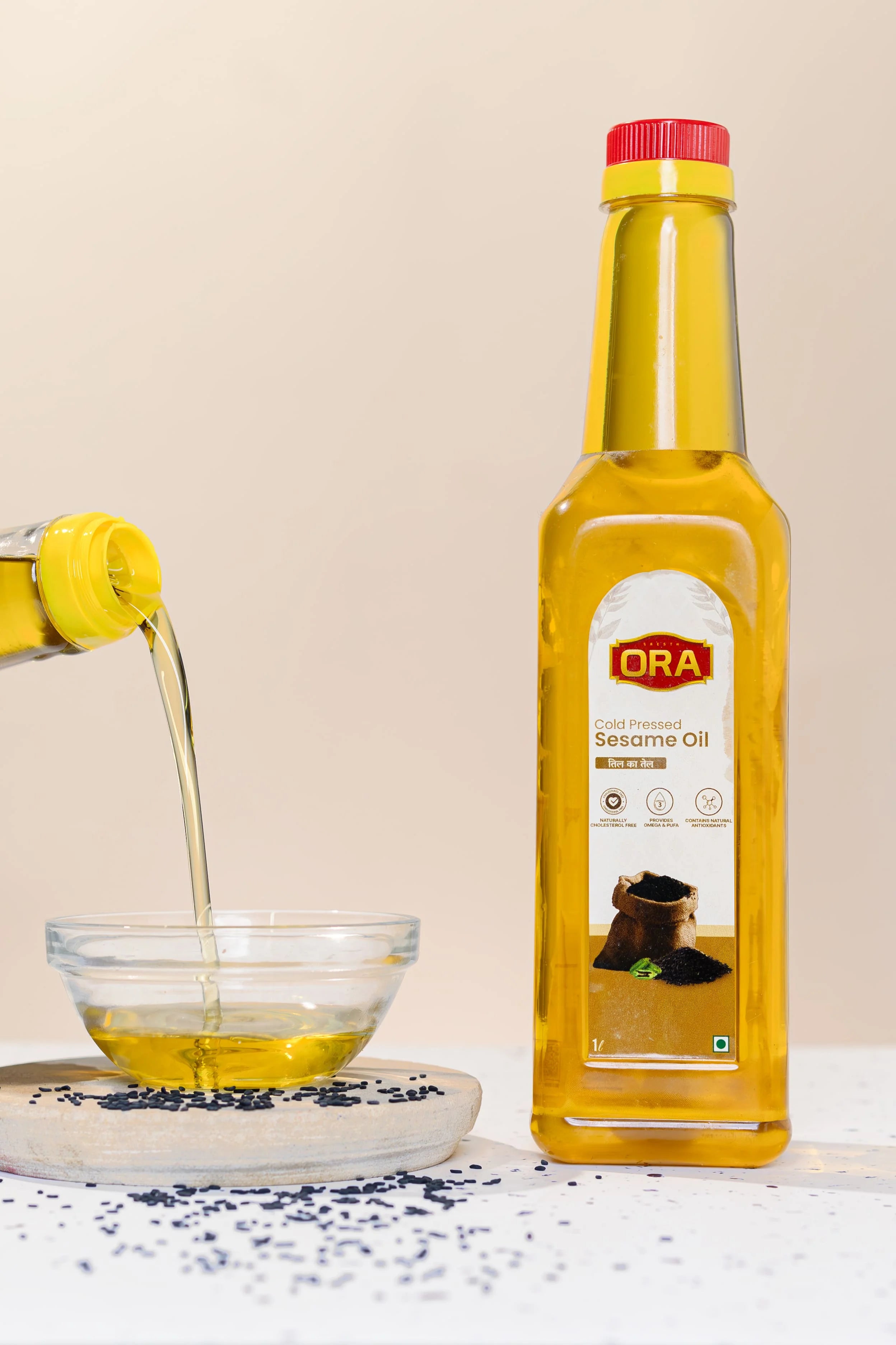 Organic Cold Pressed Sesame Oil for Healthful Cooking (1L bottle)