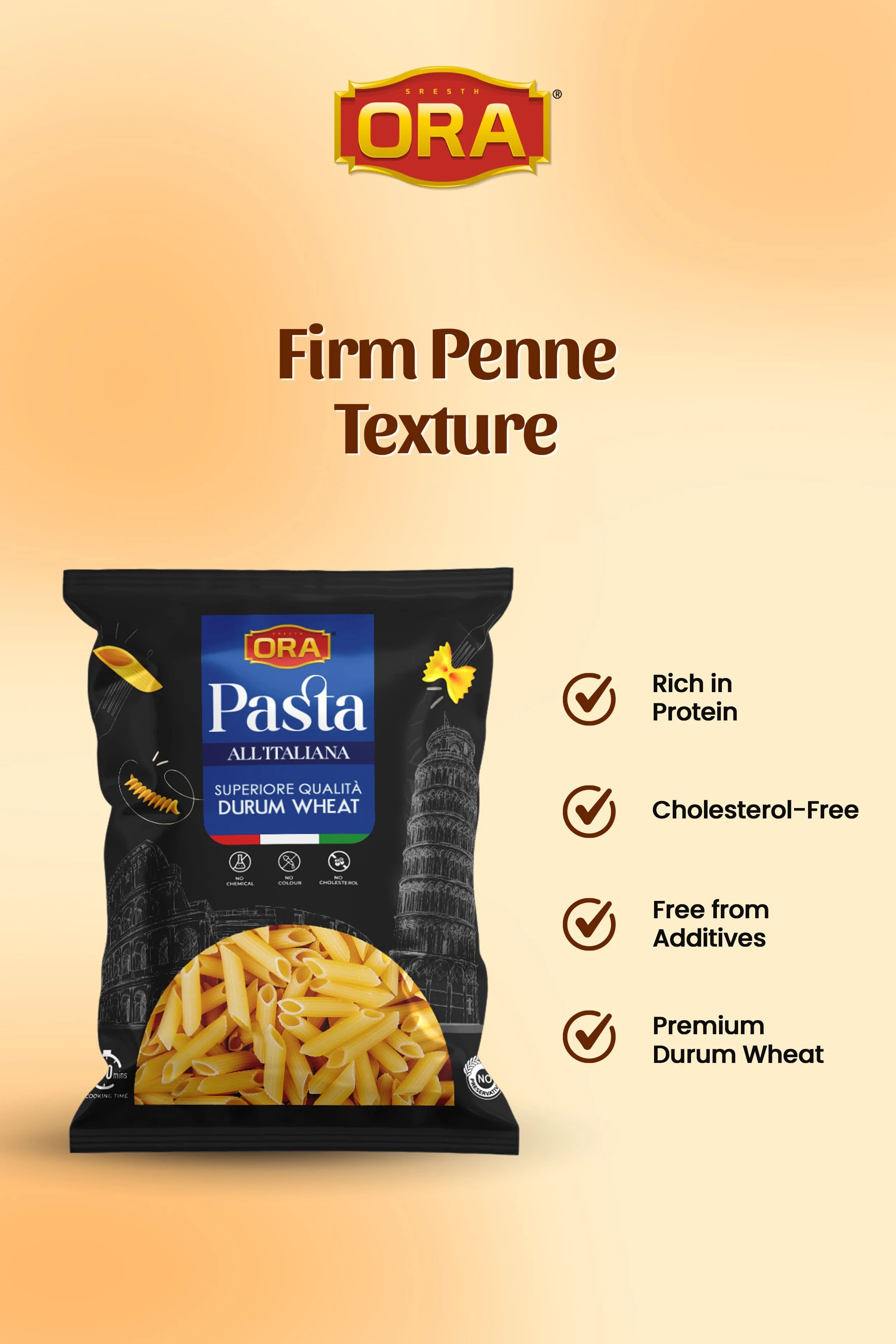 Sresth Ora Penne Pasta: Premium Durum Wheat, Easy to Cook with Superior Flavor