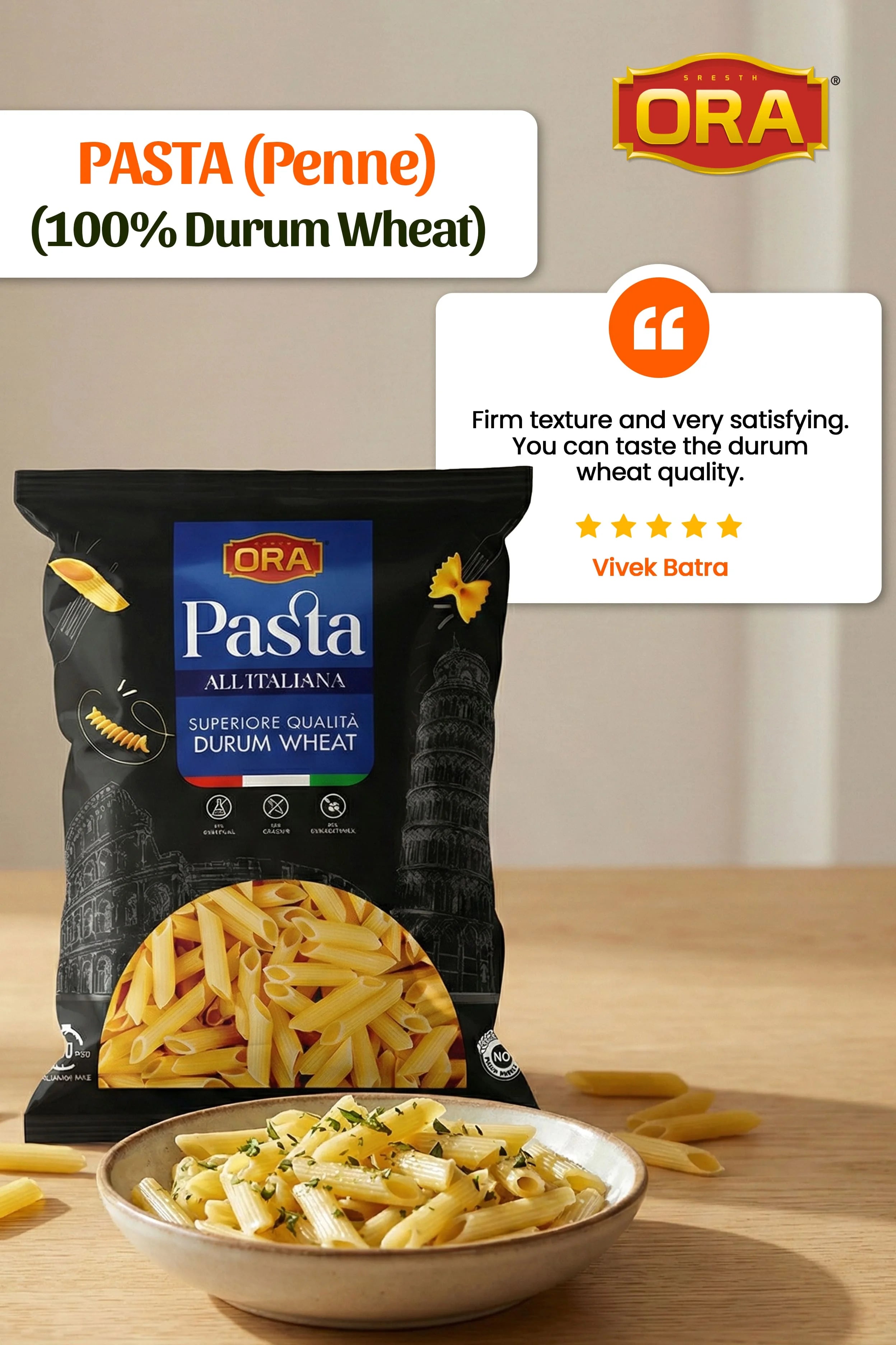 Sresth Ora Penne Pasta: Premium Durum Wheat, Easy to Cook with Superior Flavor