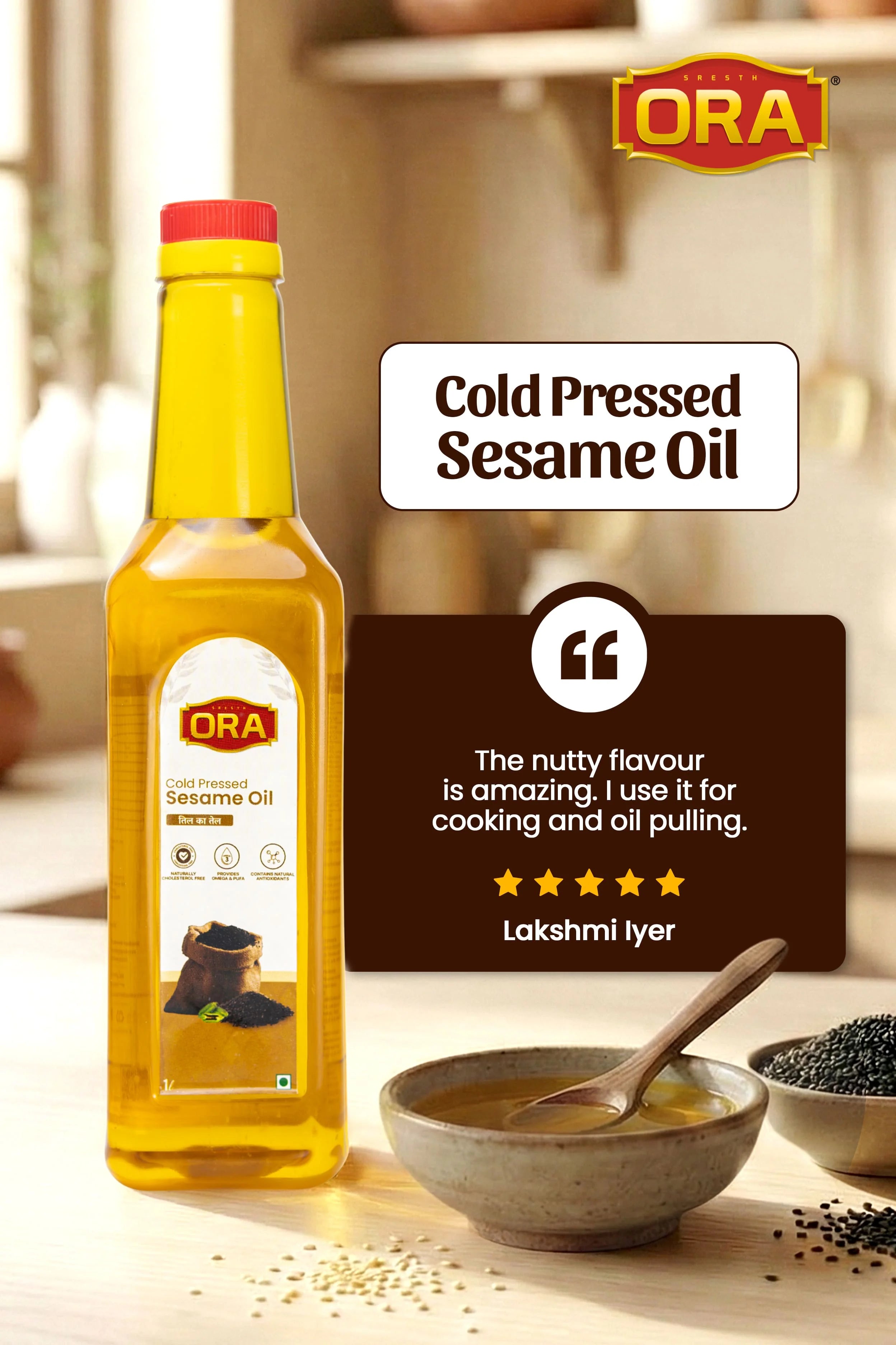 Organic Cold Pressed Sesame Oil for Healthful Cooking